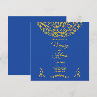 Royal Blue and Gold Indian Wedding Invitation