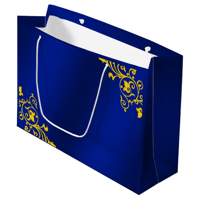Royal Blue and Gold Large Gift Bag (Front Angled)