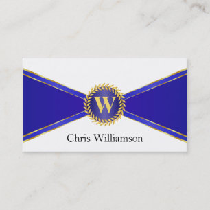 Royal Blue and Gold Monogram Business Card