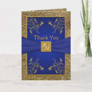 Royal Blue and Gold Monogrammed Thank You Card