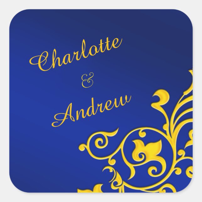 Royal Blue and Gold Personalised Square Sticker (Front)