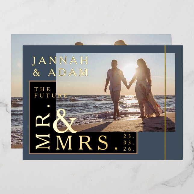 Royal Blue and Gold Photo Wedding Mr. and Mrs. (Front/Back)