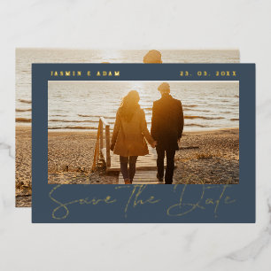 Royal Blue and Gold Photo Wedding Save the Date
