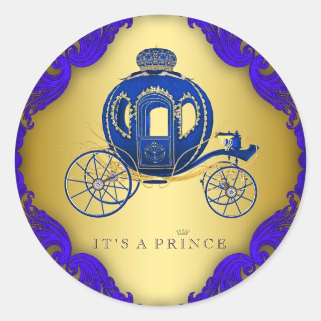 Royal Blue and Gold Prince Baby Shower Classic Round Sticker (Front)
