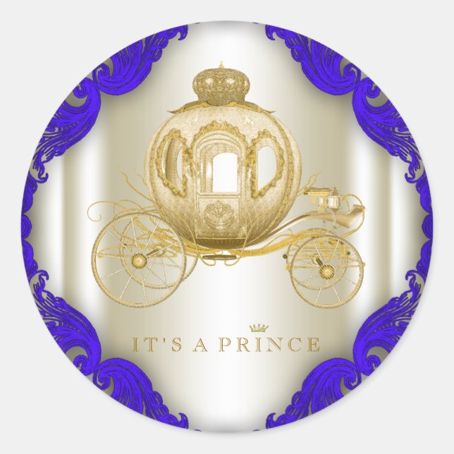 Royal Blue and Gold Prince Baby Shower Classic Round Sticker (Front)