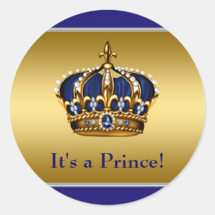 Royal Blue and Gold Prince Baby Shower Classic Round Sticker
