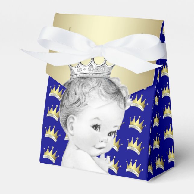 Royal Blue and Gold Prince Baby Shower Favour Box (Front Side)