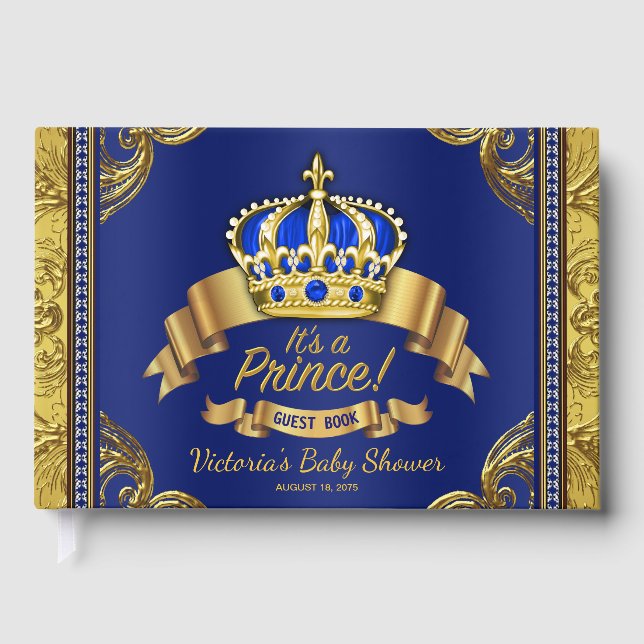 Royal Blue and Gold Prince Baby Shower Guest Books (Front)