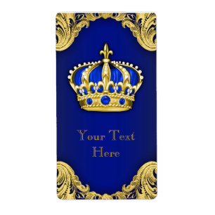 Royal Blue and Gold Prince Crown Wine Bottle Label