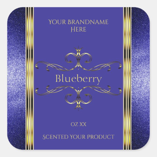 Royal Blue and Gold Product Labels Glitter Borders (Front)