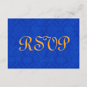 Royal Blue and Gold RSVP Damask Wedding R204 Card