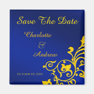 Royal Blue and Gold Save The Date Magnet