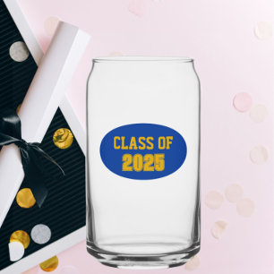 Royal Blue and Gold School Colors Class Year Can Glass