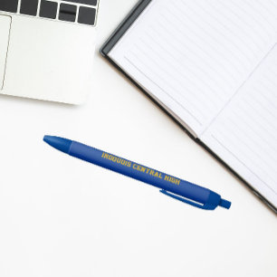 Royal Blue and Gold School Colours and Name Black Ink Pen