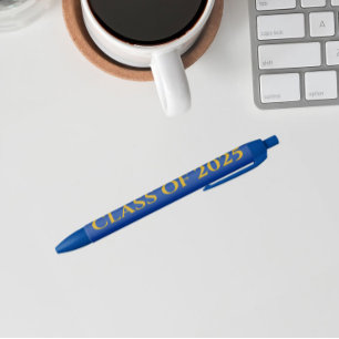 Royal Blue and Gold School Colours Class Year Black Ink Pen