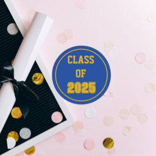Royal Blue and Gold School Colours Class Year Classic Round Sticker