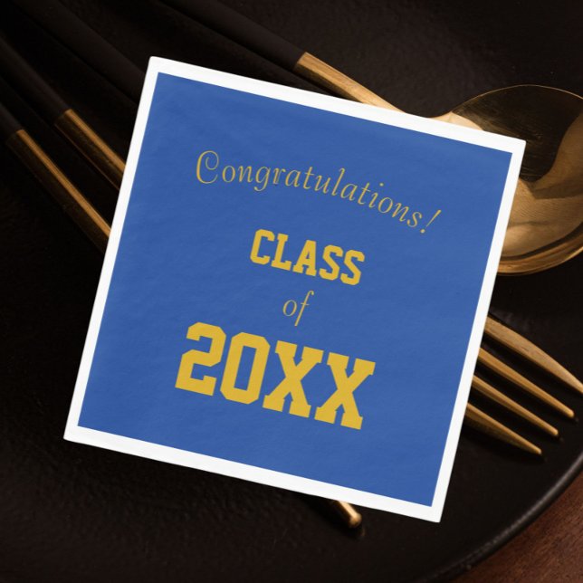 Royal Blue and Gold School Colours Graduation Napkin (In Situ)