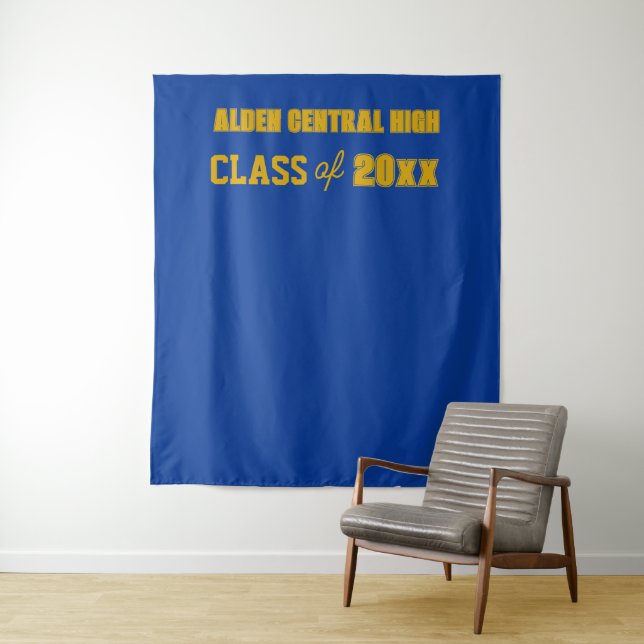 Royal Blue and Gold School Colours Photo Backdrop Tapestry (In Situ)