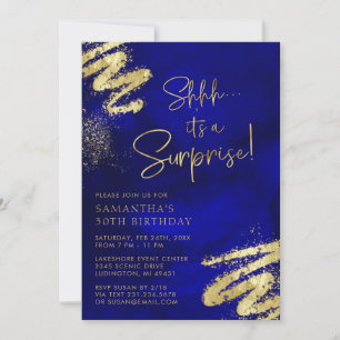 Royal Blue and Gold Surprise Birthday Invitation