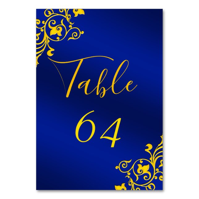 Royal Blue and Gold Table Number Cards (Front)