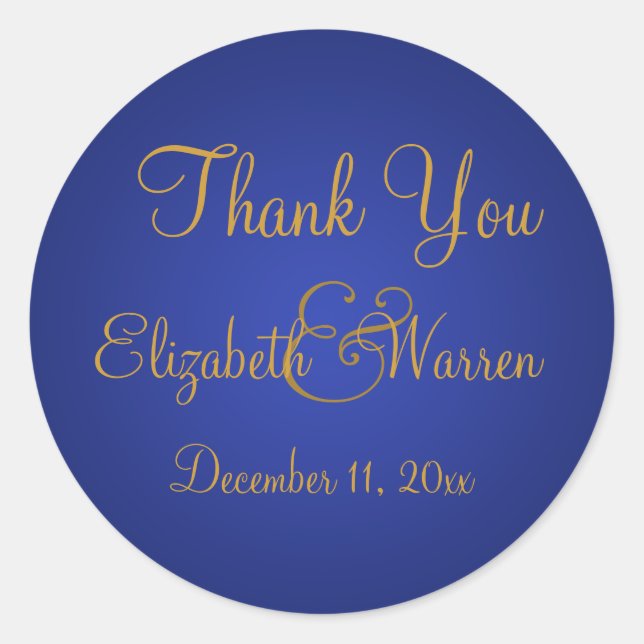 Royal Blue and Gold Thank You Sticker (Front)
