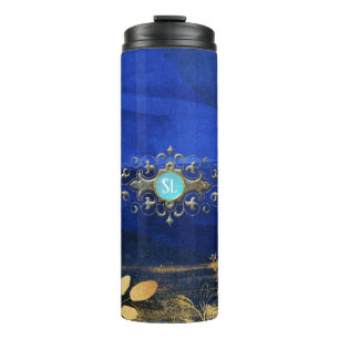 Royal Blue and Gold Turquoise Gemstone Thermal Tumbler