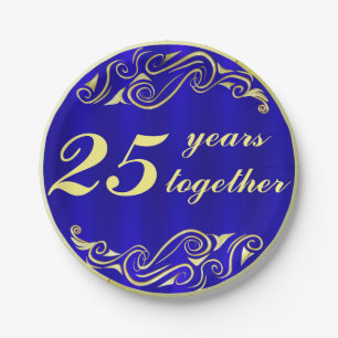 Royal Blue and Gold Wedding Anniversary Paper Plate