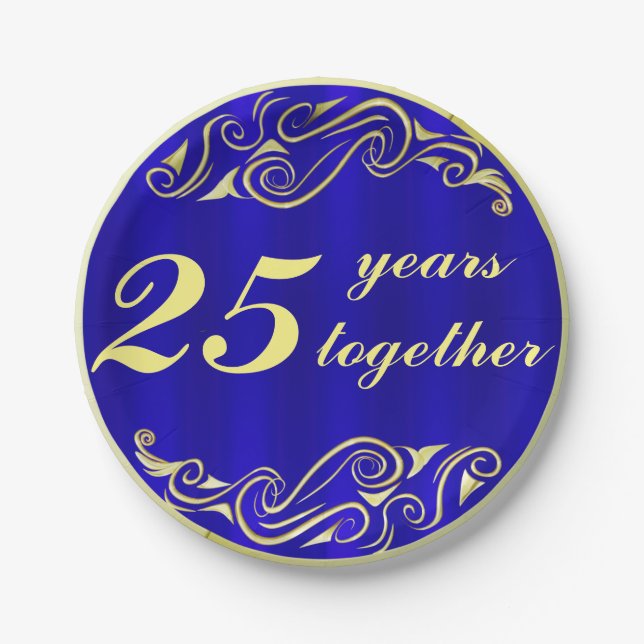 Royal Blue and Gold Wedding Anniversary Paper Plate (Front)