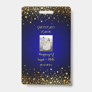 Royal Blue and Gold Wedding Guest Pass ID Badge