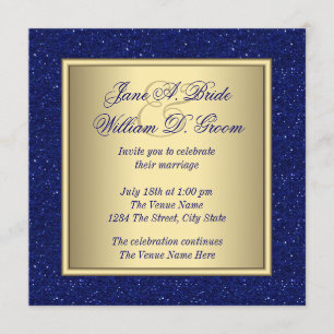 Royal Blue and Gold Wedding Invitation