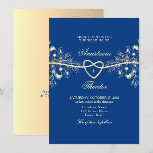 Royal Blue and Gold Wedding Invitation