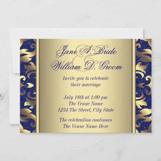 Royal Blue and Gold Wedding Invitation (Front)