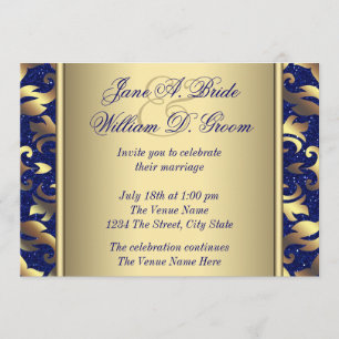 Royal Blue and Gold Wedding Invitation