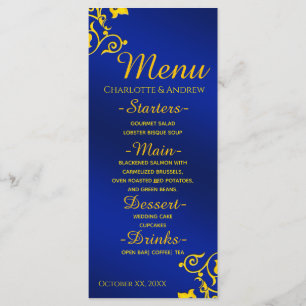 Royal Blue and Gold Wedding Menu