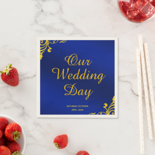 Royal Blue and Gold Wedding Napkin