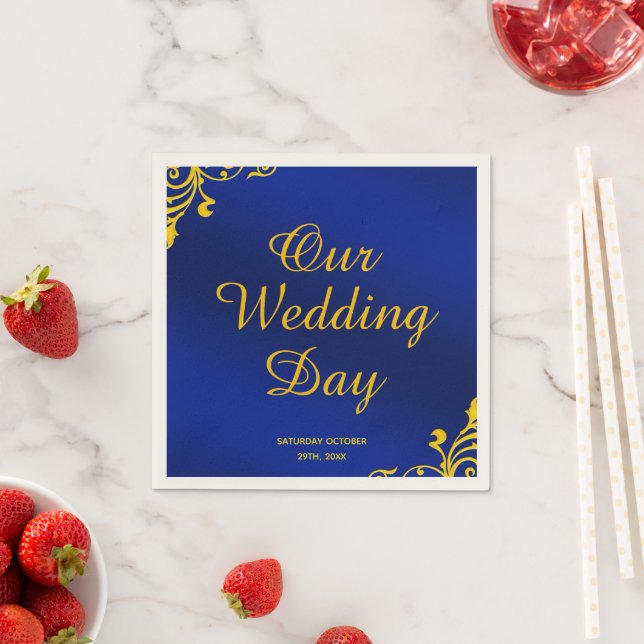 Royal Blue and Gold Wedding Napkin (Insitu)