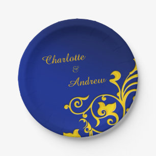 Royal Blue and Gold Wedding Paper Plate