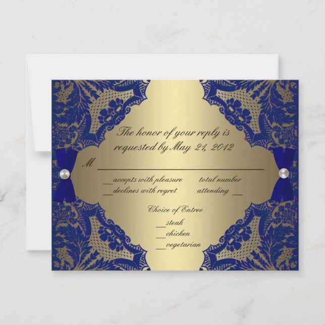 Royal Blue and Gold Wedding RSVP Card (Front)