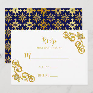 Royal Blue and Gold Wedding RSVP Cards