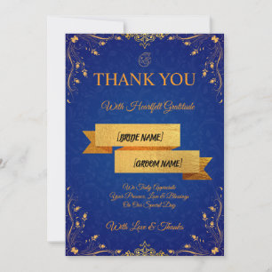 Royal Blue and Gold Wedding Thank You Card