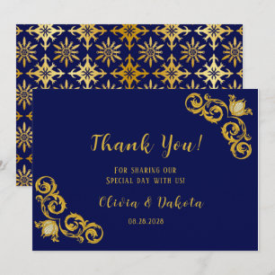 Royal Blue and Gold Wedding Thank You Cards