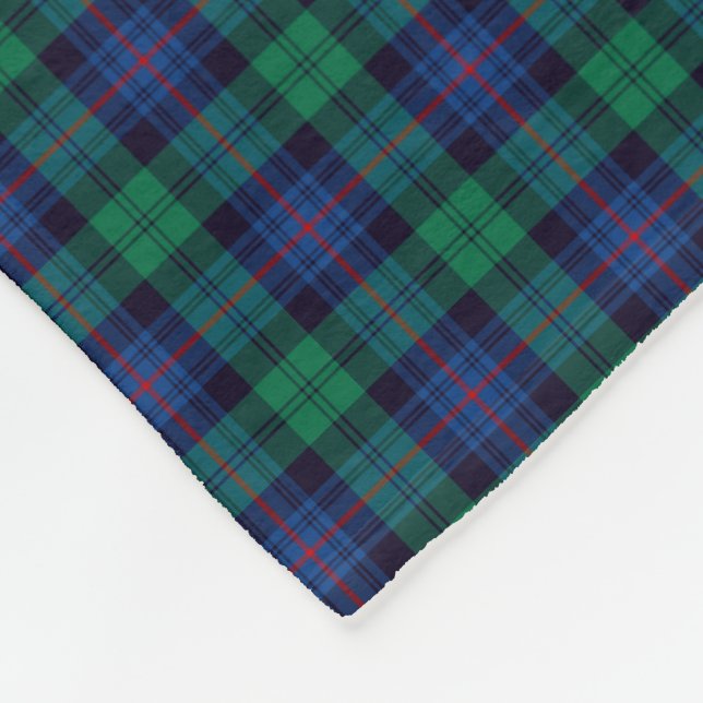 Royal Blue and Green Armstrong Clan Tartan Fleece Blanket (Corner)