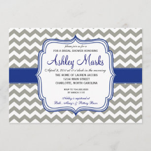 Royal Blue and Grey Chevron Invitaiton Invitation