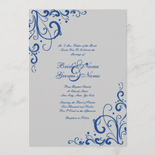 Royal Blue and Grey Flourish Wedding Invitation