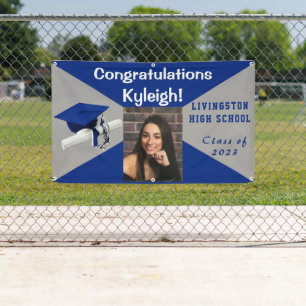 Royal Blue and Grey Vinyl Graduation Photo Banner