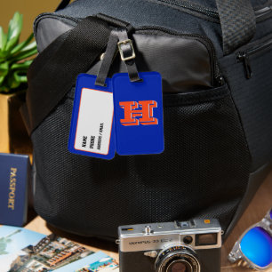 Royal Blue and Orange Varsity School Monogram Luggage Tag