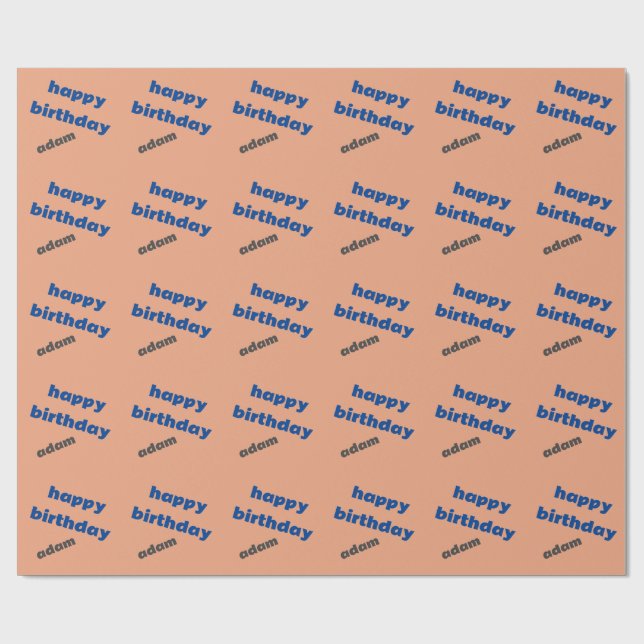 Royal blue and peach happy birthday wrapping paper (Flat)