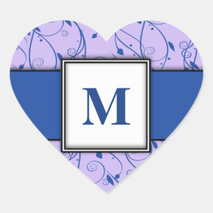 ROYAL BLUE and Purple Swirly Floral Heart Sticker