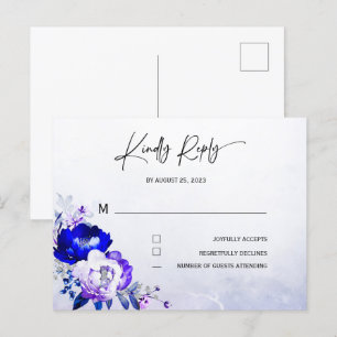 Royal Blue and Purple Wedding RSVP Postcard