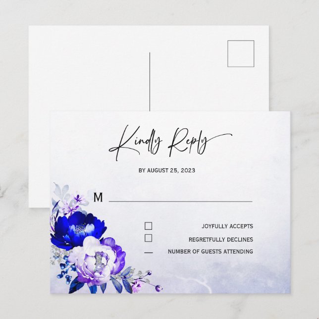 Royal Blue and Purple Wedding RSVP Postcard (Front/Back)